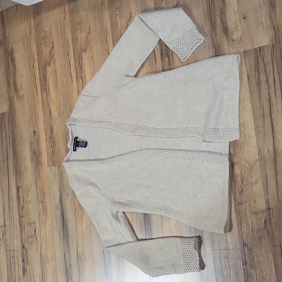 MARINA LUNA Tan Gold Angora Wool Twinkle Open Weave Cardigan - XL - Picture 5 of 11